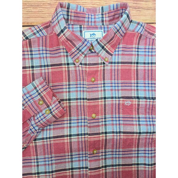 Southern Tide Mens Classic Fit Red/Blue Plaid Shirt Large - Picture 5 of 8